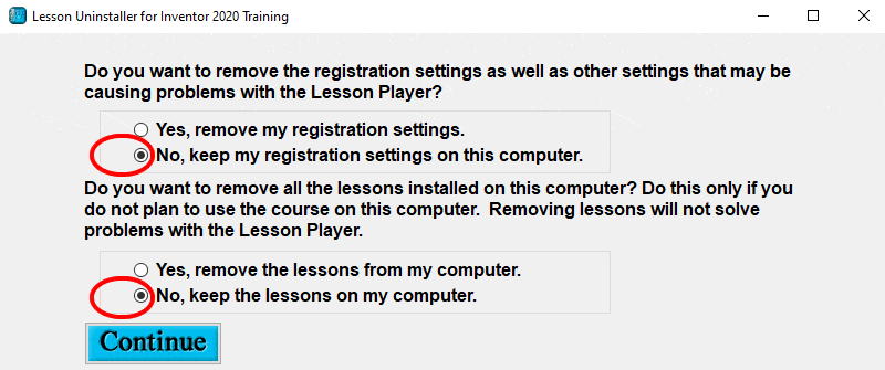 Course Uninstall Options